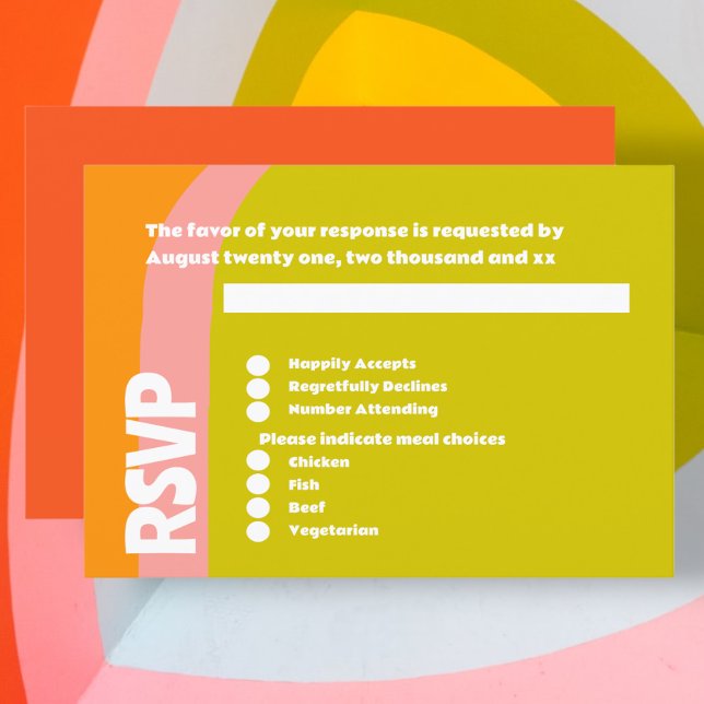 Bold Retro Citrus Wedding RSVP Card (Bold Retro Citrus Wedding RSVP Cards from Ricaso. A fun Zesty colored fun card)