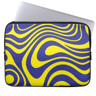 Bold Retro Cobalt Blue Yellow Wavy Pattern 13 inch Laptop Sleeve