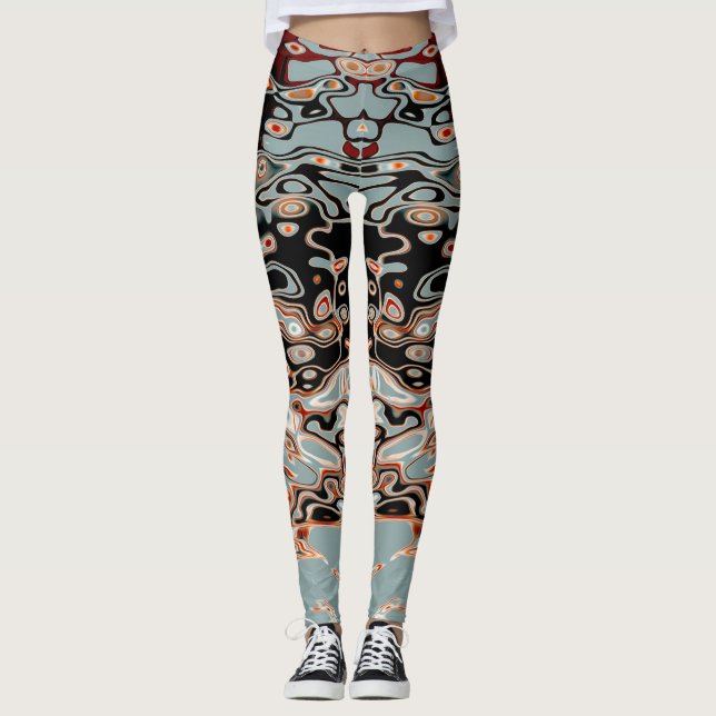 Bold Retro Colourful Abstract Pattern Leggings (Front)