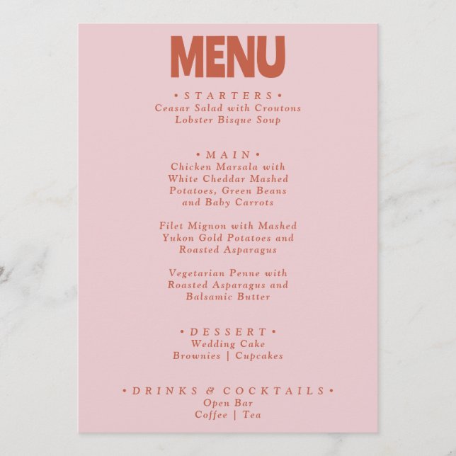 Bold Retro Colourful Bright Funky Unique Wedding Menu (Front)