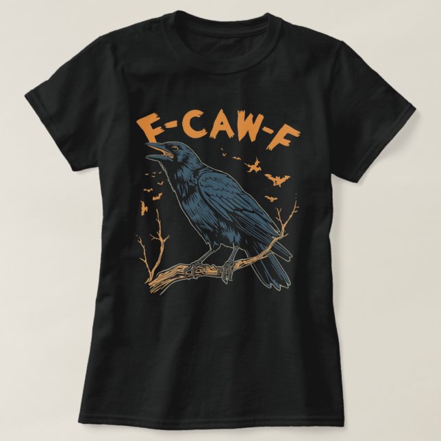 Bold Retro Crow Illustration Halloween Fun Design T-Shirt (Design Front)