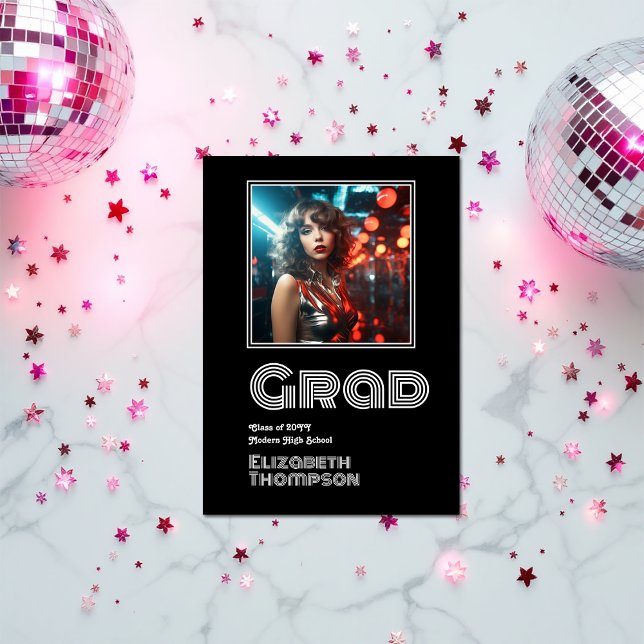 Bold Retro Disco Graduation Photo Announcement (Bold Retro Disco Graduation Photo Announcement)