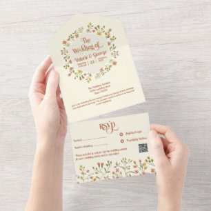 Bold Retro Earthy Tones All in one wedding invit Invitation