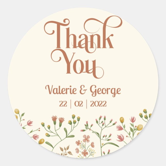 Bold Retro Earthy Tones | Thank You Round Sticker (Front)