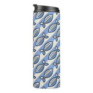 Bold retro fish blue throw pillow coffee mug table
