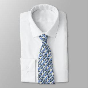 Bold retro fish blue tie