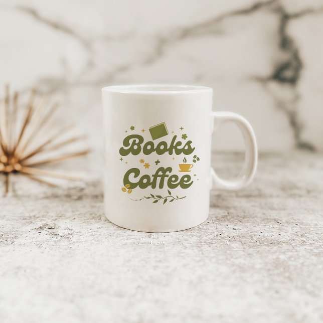 Bold Retro Floral Books & Coffee Book Lover Coffee Mug (Creator Uploaded)