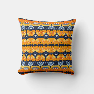 Bold Retro Floral Illustration in Orange Cushion