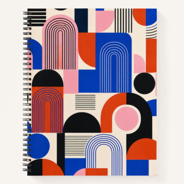 Bold Retro Geometric Arch Pattern Notebook (Front)