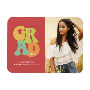Bold Retro Grad 1970s Typography Grad Announcement Magnet