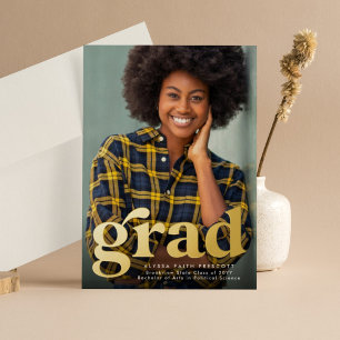 Bold retro grad one photo graduation announcement