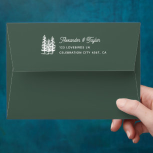 Bold Retro Green Forest Trees Mountain Wedding  Envelope