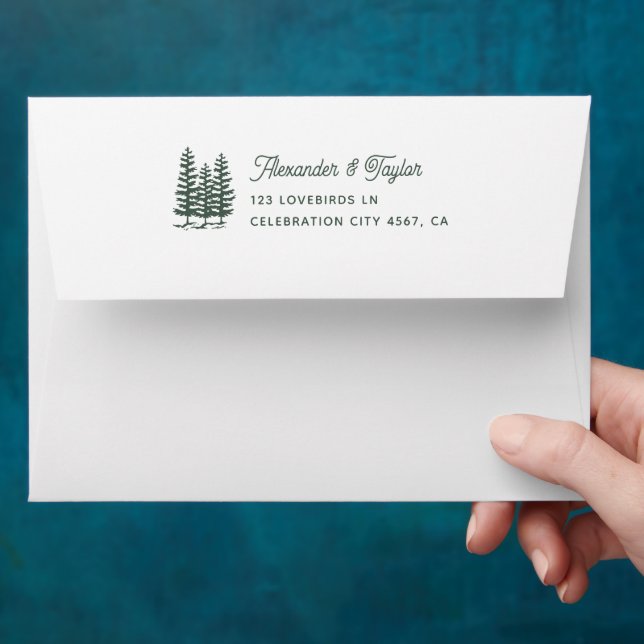 Bold Retro Green Forest Trees Mountain Wedding  Envelope (Hand)