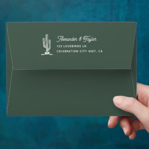 Bold Retro Green Saguaro Cacti Desert Wedding Envelope
