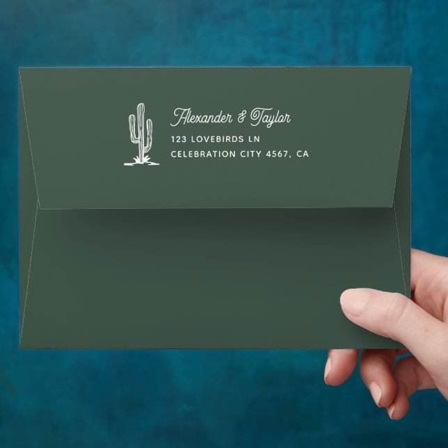 Bold Retro Green Saguaro Cacti Desert Wedding  Envelope (Hand)