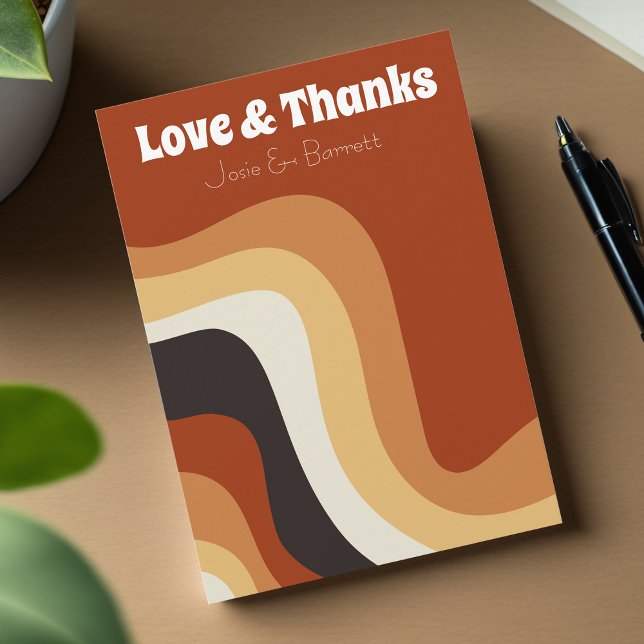 Bold Retro Groovy 70s Boho Wedding Love & Thanks Thank You Card (Creator Uploaded)