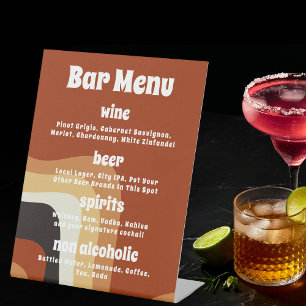 Bold Retro Groovy Orange 70s Boho Wedding Bar Menu Pedestal Sign