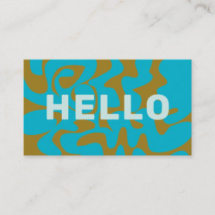 Bold Retro Groovy Peacock Olive Pale Blue Hello Business Card