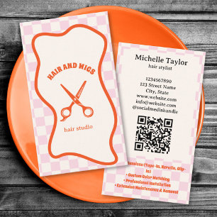 Bold Retro Hair Stylist Whimsical Doodle Pink Red Business Card