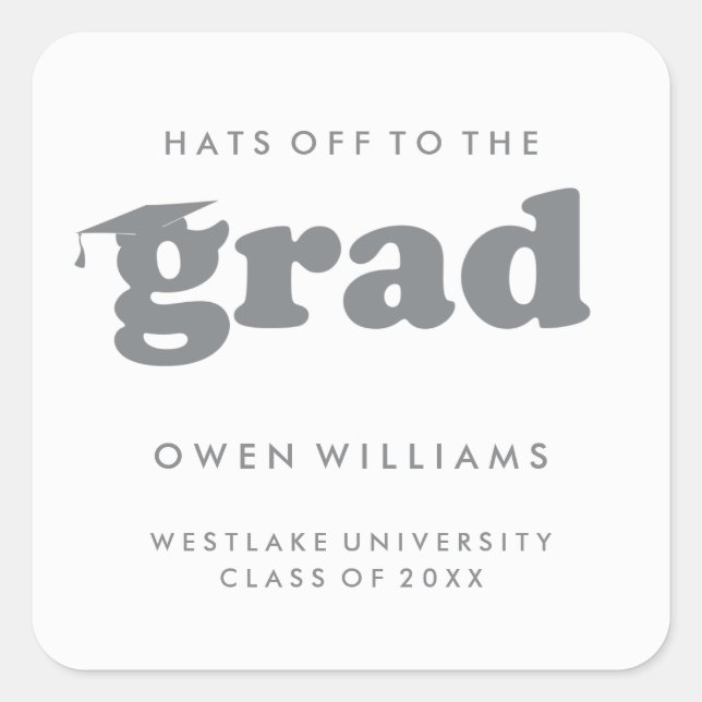 BOLD RETRO HATS OFF TO THE GRAD GRADUATION STICKER (Front)