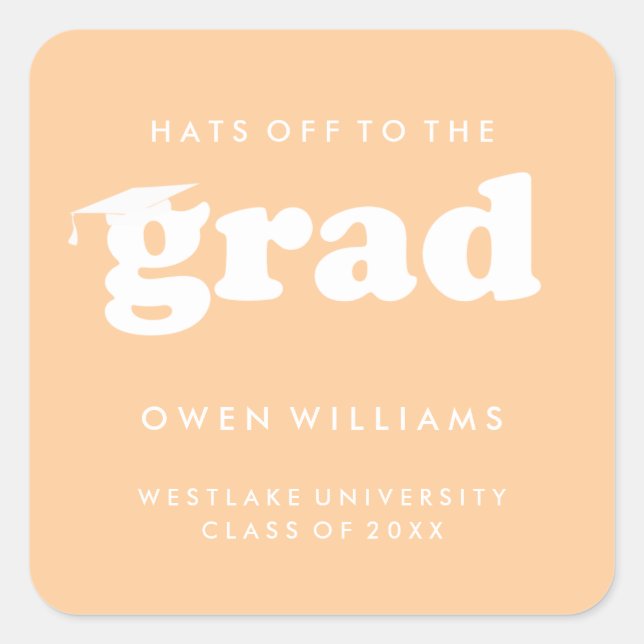 BOLD RETRO HATS OFF TO THE GRAD GRADUATION STICKER (Front)