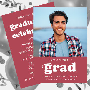 BOLD RETRO HATS OFF TO THE GRAD PHOTO GRAD INVITE