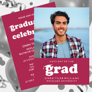 BOLD RETRO HATS OFF TO THE GRAD PHOTO GRAD INVITE