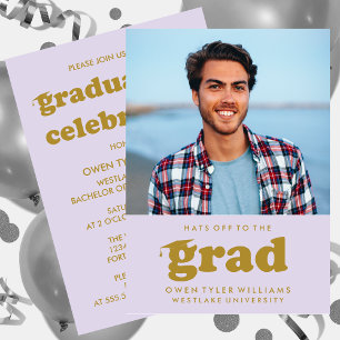 BOLD RETRO HATS OFF TO THE GRAD PHOTO GRAD INVITE