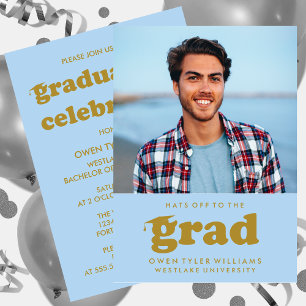 BOLD RETRO HATS OFF TO THE GRAD PHOTO GRAD INVITE