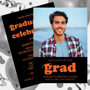 BOLD RETRO HATS OFF TO THE GRAD PHOTO GRAD INVITE