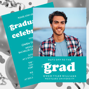 BOLD RETRO HATS OFF TO THE GRAD PHOTO GRAD INVITE