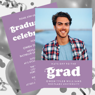 BOLD RETRO HATS OFF TO THE GRAD PHOTO GRAD INVITE