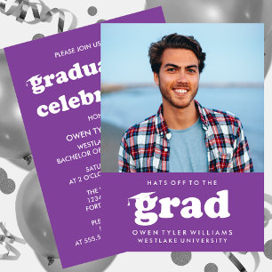 BOLD RETRO HATS OFF TO THE GRAD PHOTO GRAD INVITE