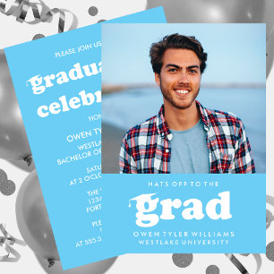 BOLD RETRO HATS OFF TO THE GRAD PHOTO GRAD INVITE