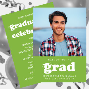 BOLD RETRO HATS OFF TO THE GRAD PHOTO GRAD INVITE