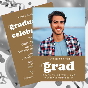 BOLD RETRO HATS OFF TO THE GRAD PHOTO GRAD INVITE