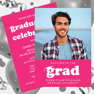 BOLD RETRO HATS OFF TO THE GRAD PHOTO GRAD INVITE
