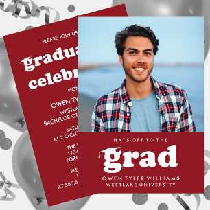 BOLD RETRO HATS OFF TO THE GRAD PHOTO GRAD INVITE