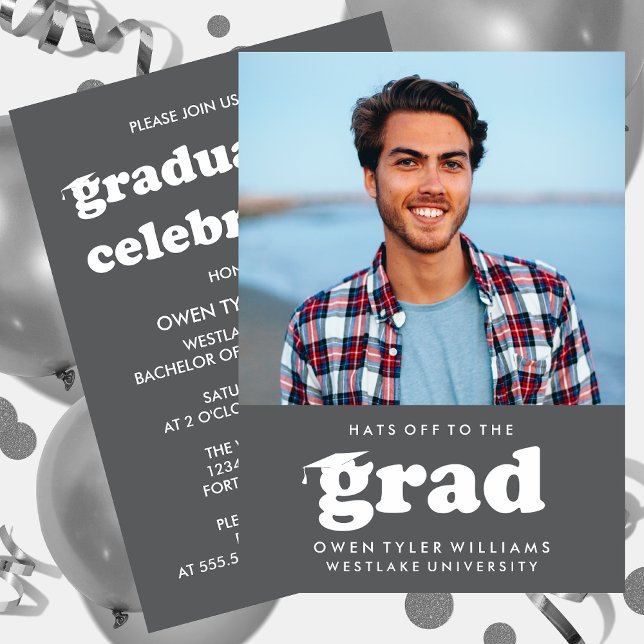 BOLD RETRO HATS OFF TO THE GRAD PHOTO GRAD INVITE (Creator Uploaded)