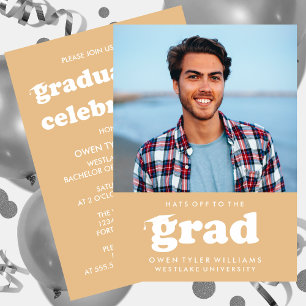 BOLD RETRO HATS OFF TO THE GRAD PHOTO GRAD INVITE