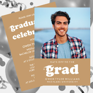 BOLD RETRO HATS OFF TO THE GRAD PHOTO GRAD INVITE