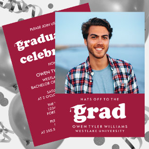 BOLD RETRO HATS OFF TO THE GRAD PHOTO GRAD INVITE