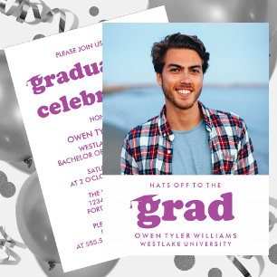 BOLD RETRO HATS OFF TO THE GRAD PHOTO GRAD INVITE