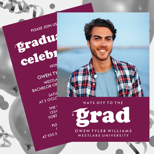 BOLD RETRO HATS OFF TO THE GRAD PHOTO GRAD INVITE (Creator Uploaded)