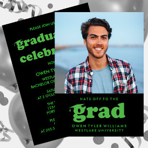 BOLD RETRO HATS OFF TO THE GRAD PHOTO GRAD INVITE