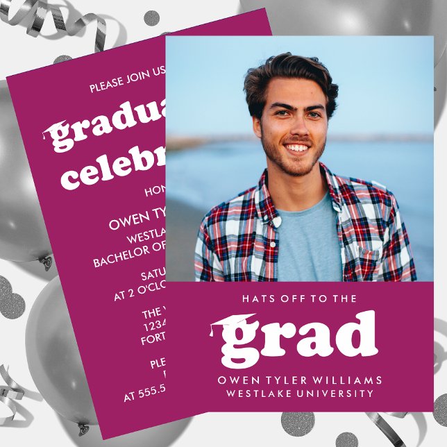 BOLD RETRO HATS OFF TO THE GRAD PHOTO GRAD INVITE (Creator Uploaded)