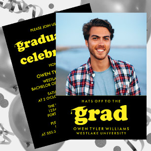 BOLD RETRO HATS OFF TO THE GRAD PHOTO GRAD INVITE