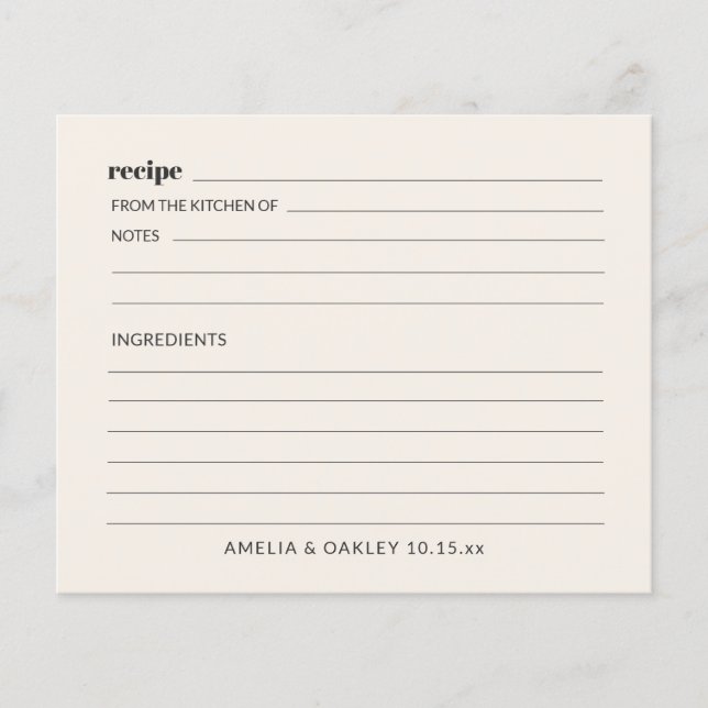 Bold Retro Ivory Bridal Shower Kitchen Recipe Card (Front)