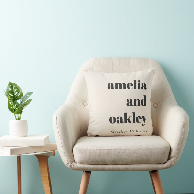 Bold Retro Ivory Couple Names Wedding Keepsake Cushion (Chair)