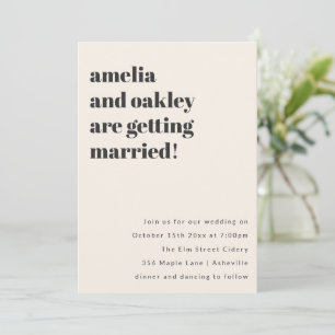 Bold Retro Ivory Wedding Evening Reception Names Invitation